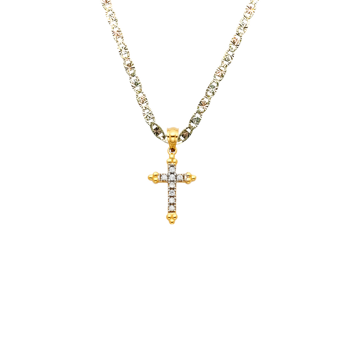 14k Gold Gemstone Cross Pendant with Solid Chain - LE-1063