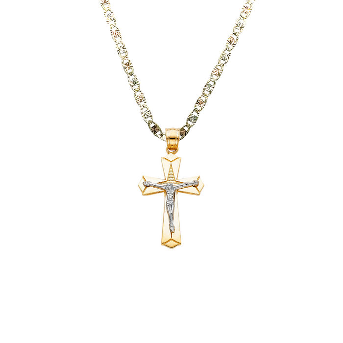 14k Two Tone Gold Jesus Cross Pendant with Solid Chain - LE-0981