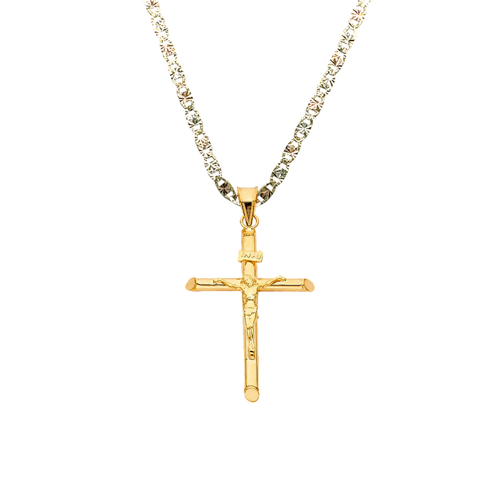 14k Gold Jesus Cross Pendant with Solid Chain - LE-0840