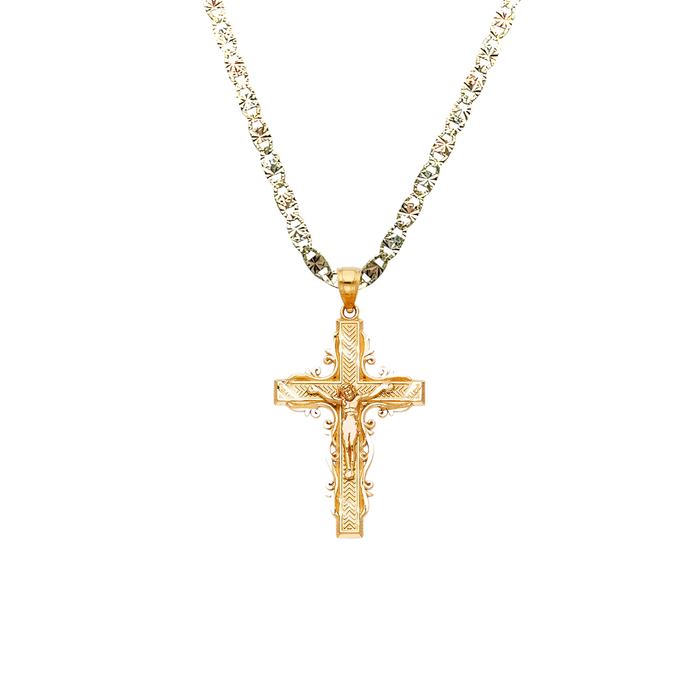 14k Gold Jesus Cross Pendant with Solid Chain - LE-0992