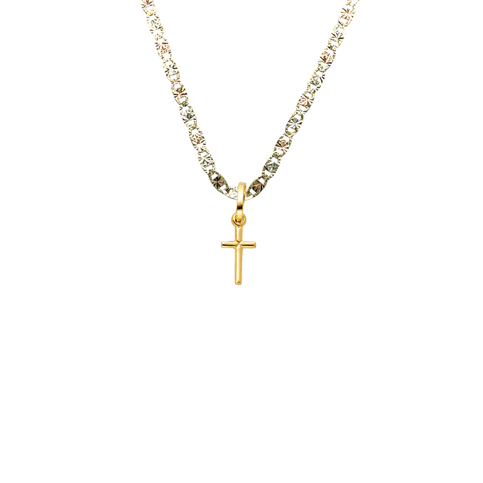 14k Gold Tiny Cross Pendant with Solid Chain - LE-0143