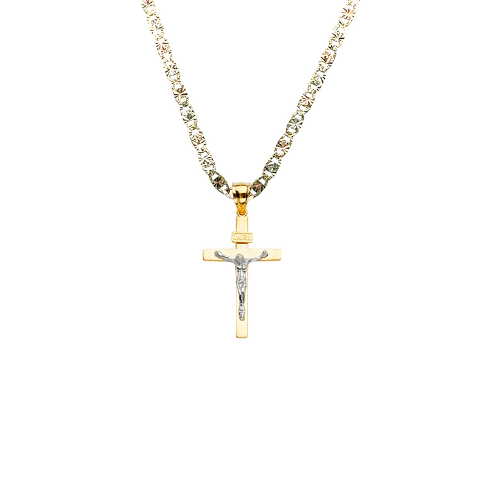 14k Two Tone Gold Jesus Cross Pendant with Solid Chain - LE-2194