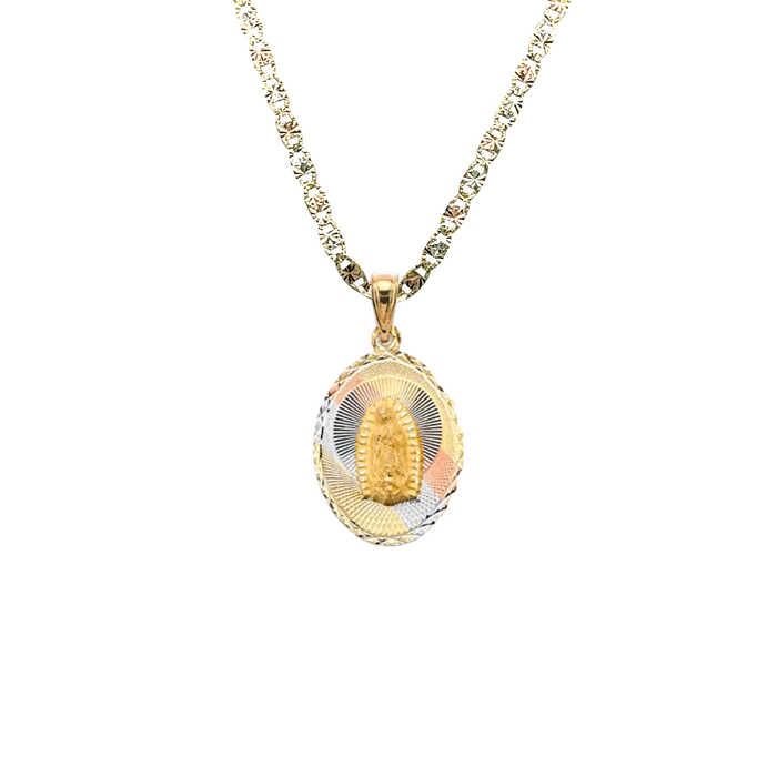 14k Virgin Mary and San Judas Oval Gold Pendant and Solid Chain - LE-3153