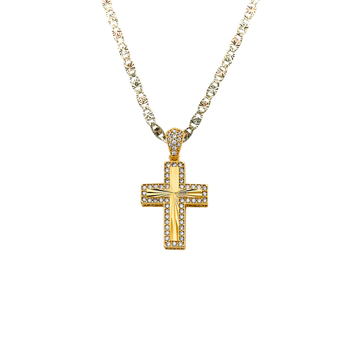 14k Gold Gemstone Cross Pendant with Solid Chain - LE-2608