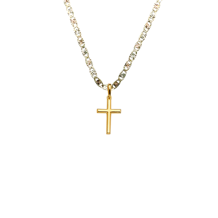 14k Gold Simple Cross Pendant with Solid Chain - LE-2221