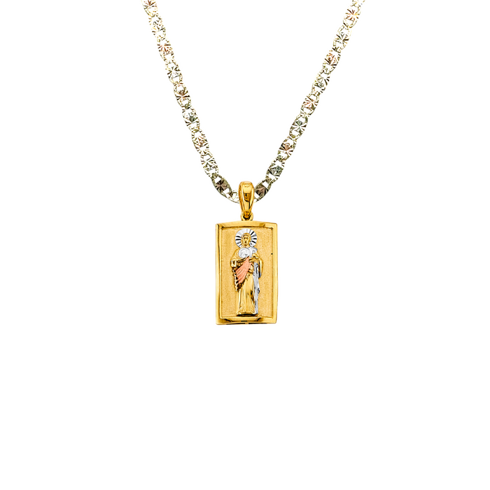 14k San Judas Gold Tri-Color Pendant with Solid Chain - LE-3072