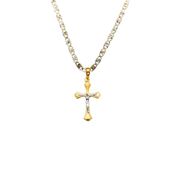 14k Two Tone Gold Jesus Cross Pendant with Solid Chain - LE-2176