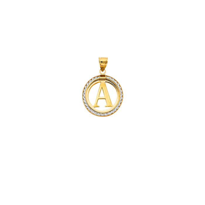 14k Gold Gemstone Bezel Letter Pendant - LE-3242P