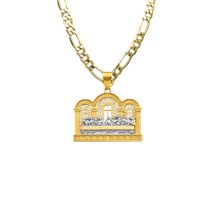 14k Last Supper Two Tone Gold Pendant with Solid Figaro Chain - LE-2768