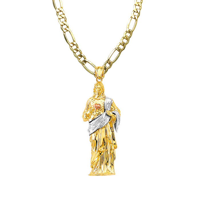 14k Jesus Christ Sacred Heart 3D Full Body Pendant with Solid Chain - LE-3171