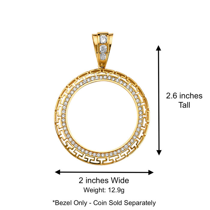 14k Gold Centenario Greek Design Gemstone Bezel with Solid Figaro Chain - LE-2753