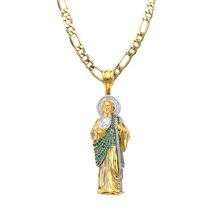 14k San Judas Gold 3D Full Body Gemstone Pendant with Solid Chain - LE-3167