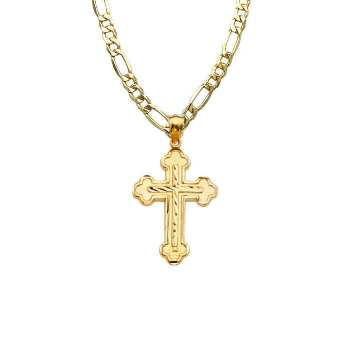 14k Gold Cross with Solid Figaro Chain - LE-2208