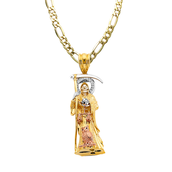 14k Santa Muerte Large 3D Full Body Pendant with Solid Chain - LE-3008