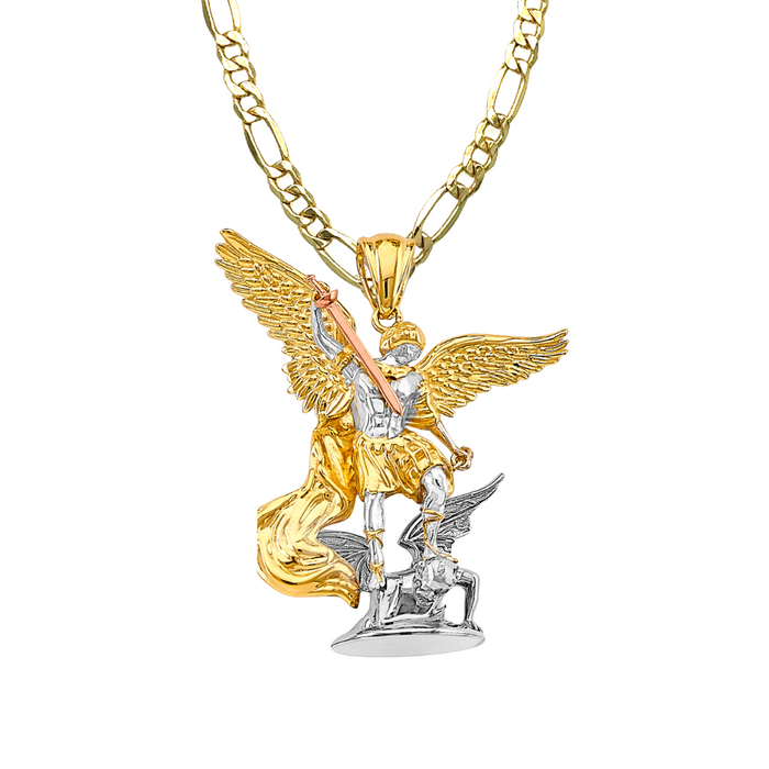 14k Saint Michael Archangel 3D Full Body Pendant with Solid Chain - LE-3173