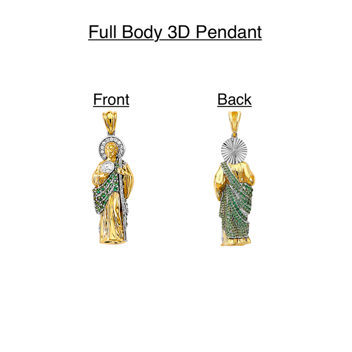 14k San Judas Gold 3D Full Body Gemstone Pendant with Solid Chain - LE-3166