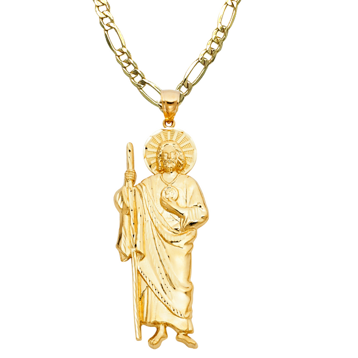 14k San Judas Gold XLarge Diamond Cut Pendant with Solid Chain - LE-1134