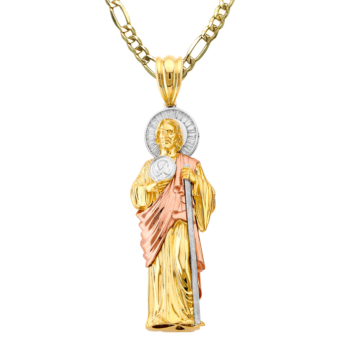 14k San Judas Gold XXLarge 3D Full Body Pendant with Solid Chain - LE-3159