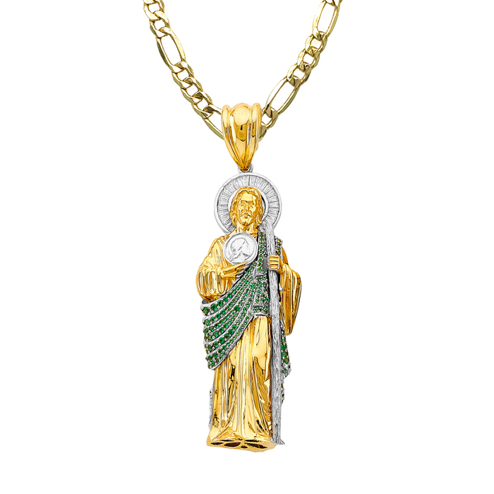 14k San Judas Gold 3D Full Body Gemstone Pendant with Solid Chain - LE-3168