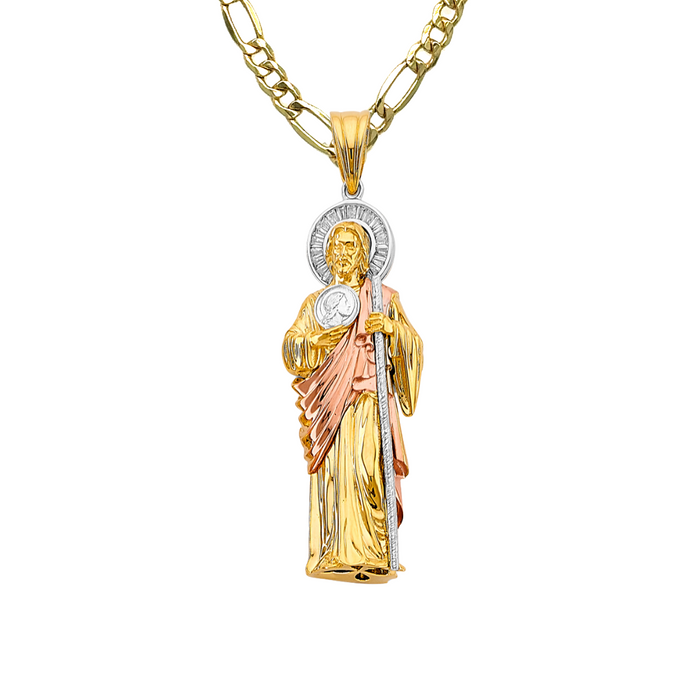 14k San Judas Gold Large 3D Full Body Pendant with Solid Chain - LE-3161