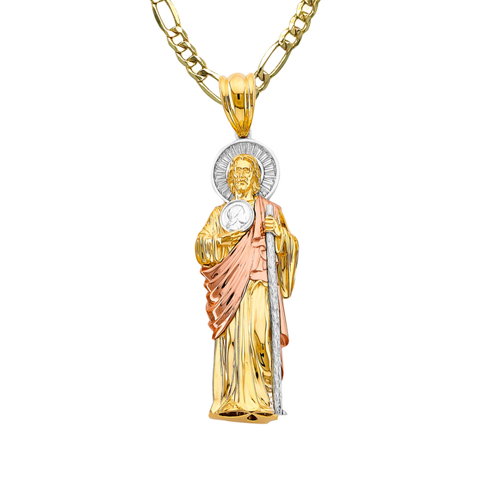 14k San Judas Gold XLarge 3D Full Body Pendant with Solid Chain - LE-3160