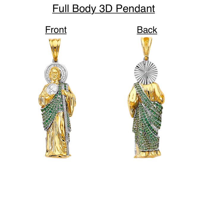 14k San Judas Gold 3D Full Body Gemstone Pendant with Solid Chain - LE-3167