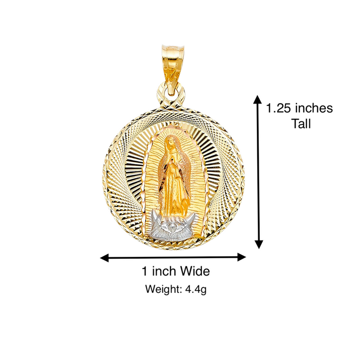 14k Virgin Mary Yellow Gold Pendant with Solid Figaro Chain - LE-296