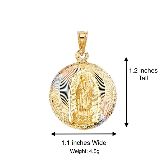 14k Virgin Mary Tri Color Gold Pendant with Solid Figaro Chain - LE-289