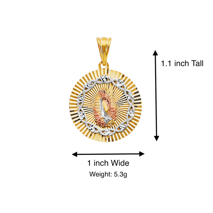 14k Virgin Mary Diamond Cut Gold Pendant with Solid Figaro Chain - LE-3199