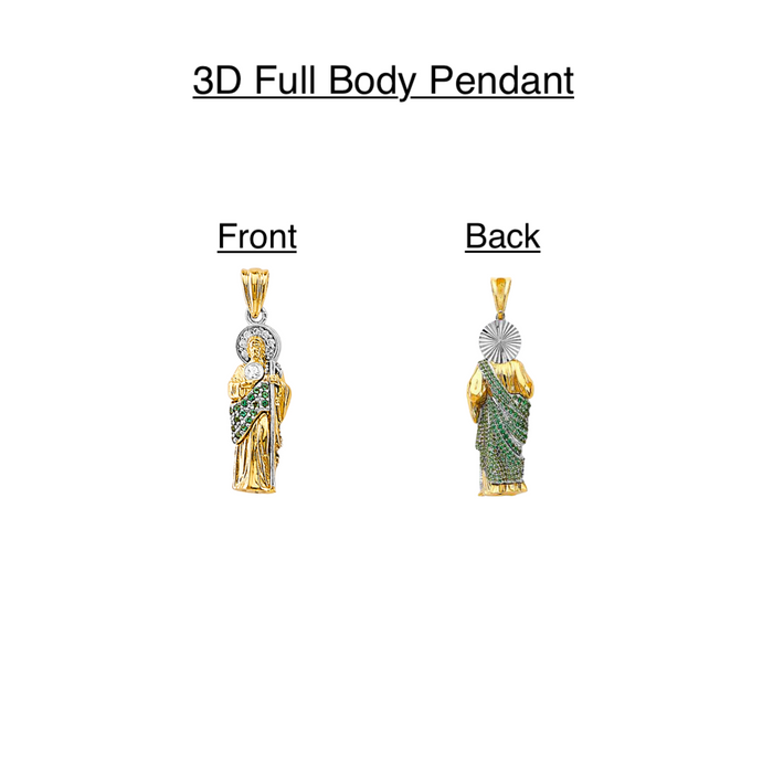 14k San Judas Gold 3D Full Body Gemstone Pendant with Solid Chain - LE-3165