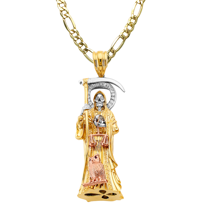 14k Santa Muerte XLarge 3D Full Body Pendant with Solid Chain - LE-3007