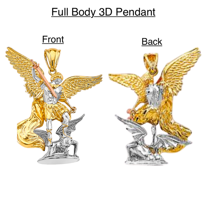 14k Saint Michael Archangel 3D Full Body Pendant with Solid Chain - LE-3173