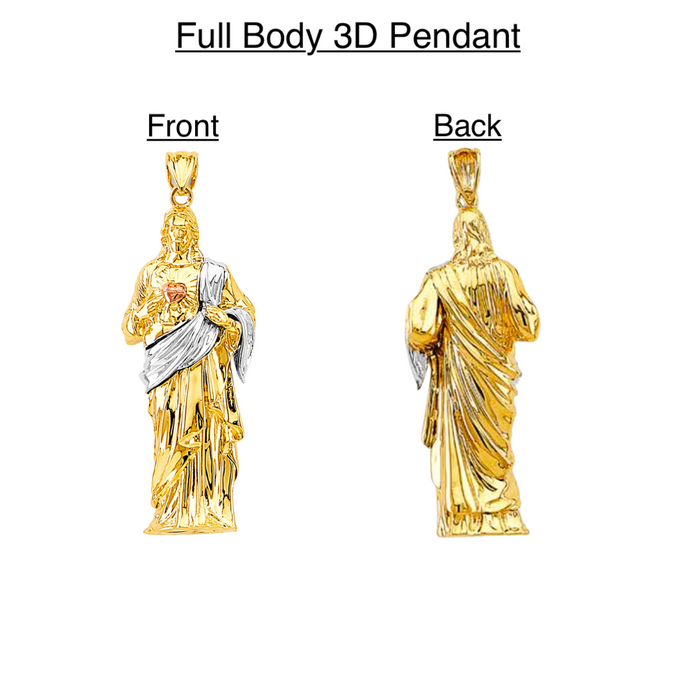 14k Jesus Christ Sacred Heart 3D Full Body Pendant with Solid Chain - LE-3171