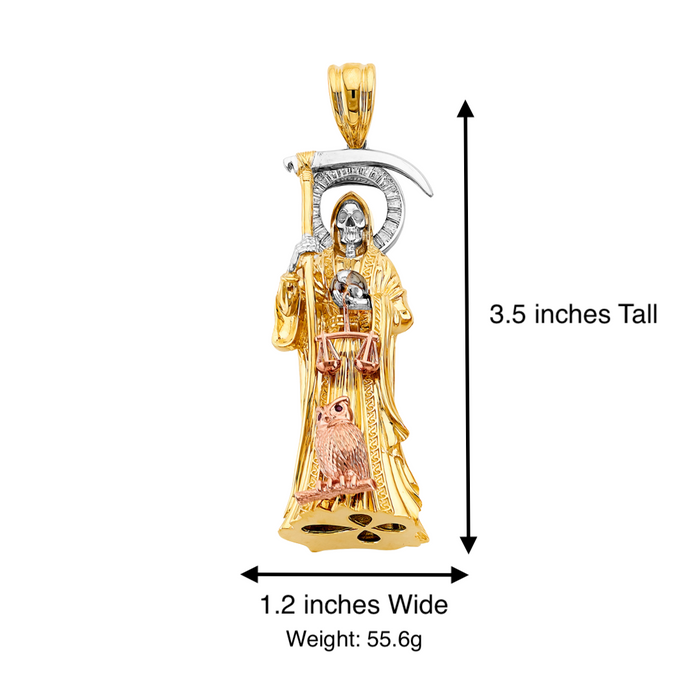 14k Santa Muerte XLarge 3D Full Body Pendant with Solid Chain - LE-3007