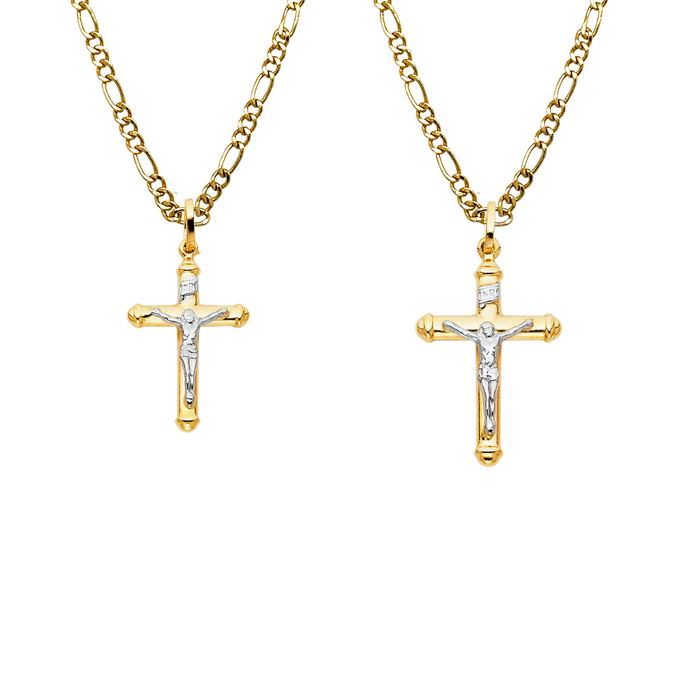 14k Two Tone Gold Jesus Cross Pendant with Solid Chain - LE-0032