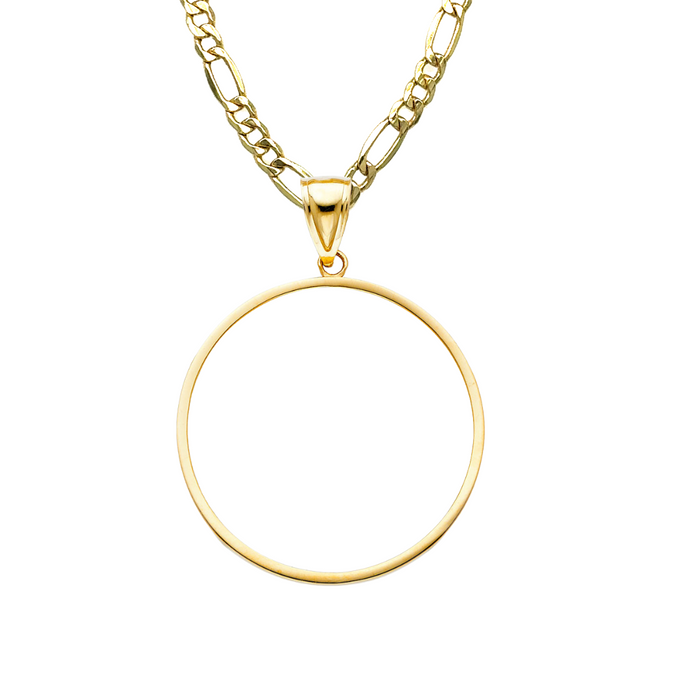 14k Gold Centenario High Polish Bezel with Solid Figaro Chain - LE-2066