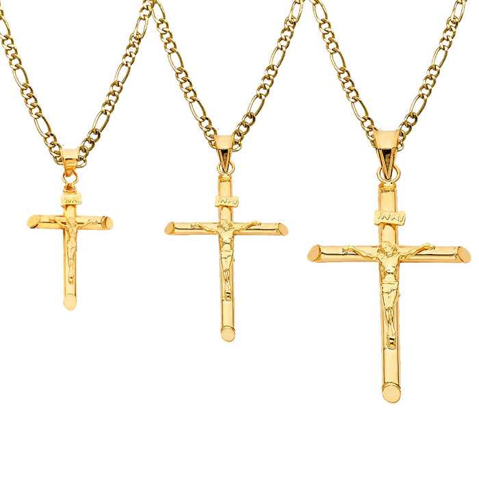 14k Gold Jesus Cross Pendant with Solid Chain - LE-0840