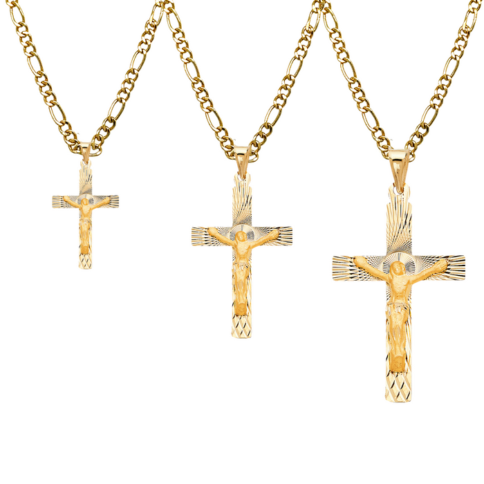 14k Gold Jesus Cross Pendant with Solid Chain - LE-1423