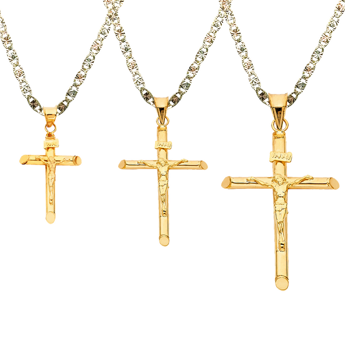 14k Gold Jesus Cross Pendant with Solid Chain - LE-0840