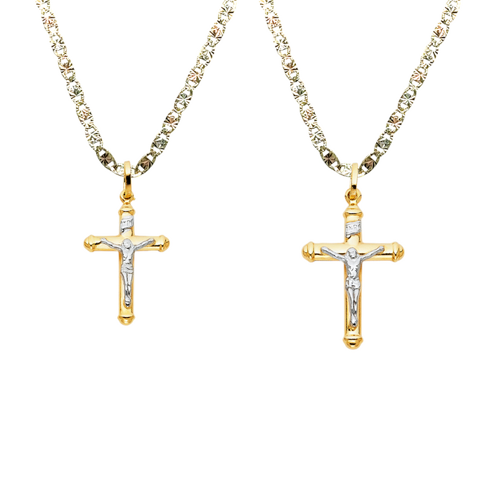 14k Two Tone Gold Jesus Cross Pendant with Solid Chain - LE-0032