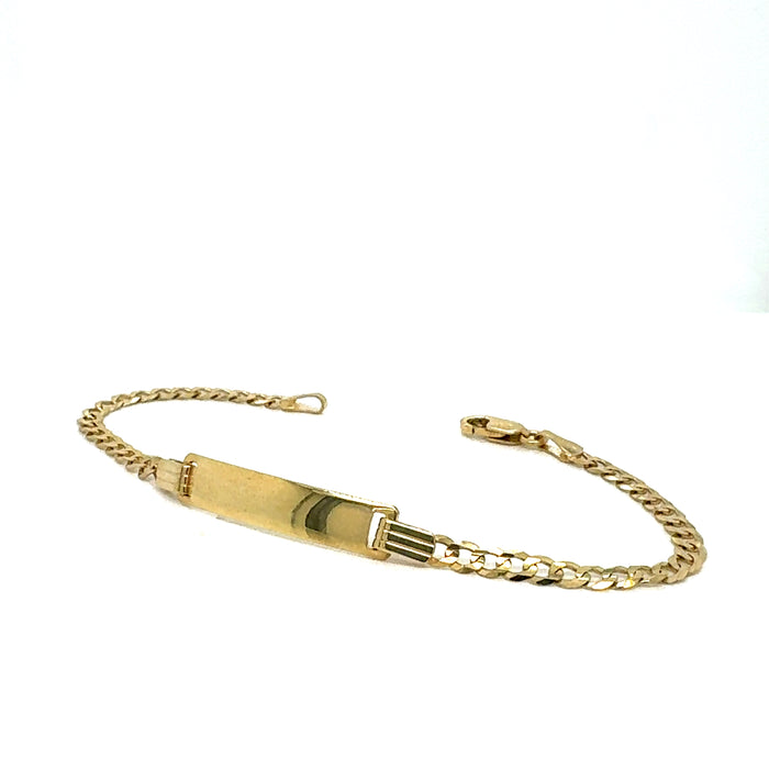 14k Kids and Babies Solid Cuban Link Gold ID Bracelet with Gold Name Overlay - LE-0107