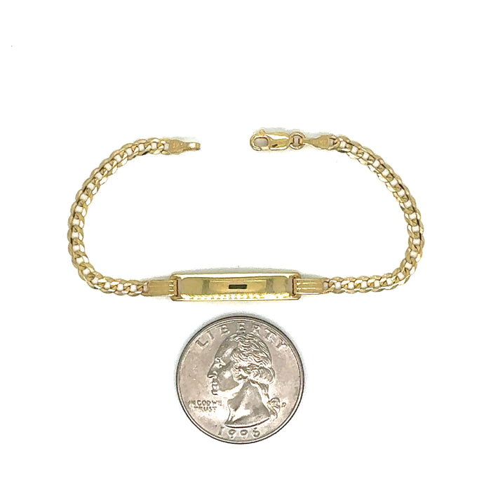 14k Kids and Babies Solid Cuban Link Gold ID Bracelet with Gold Name Overlay - LE-0107