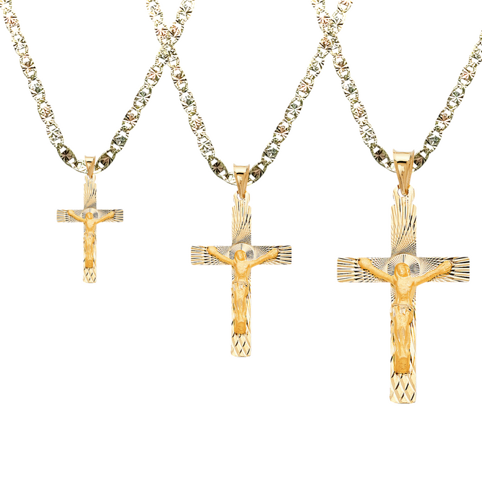 14k Gold Jesus Cross Pendant with Solid Chain - LE-1423