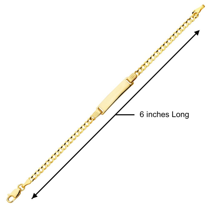 14k Kids and Babies Solid Cuban Link Gold ID Bracelet with Gold Name Overlay - LE-0107