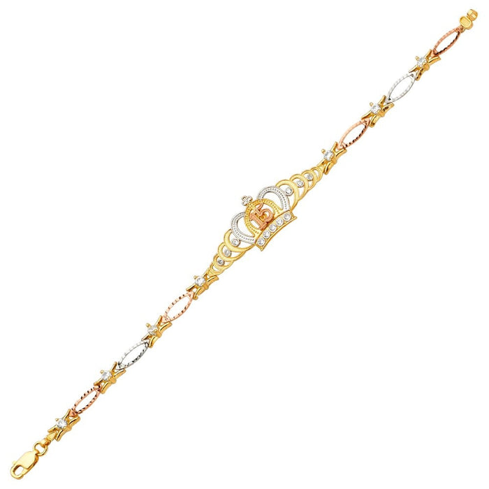 14k Gold Quinceañera Gemstone Crown Bracelet - LE-583