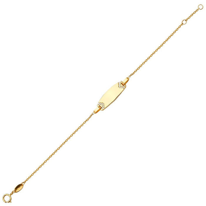 14k Gold Baby ID Bracelet with Gold Name Overlay and CZ Gemstones