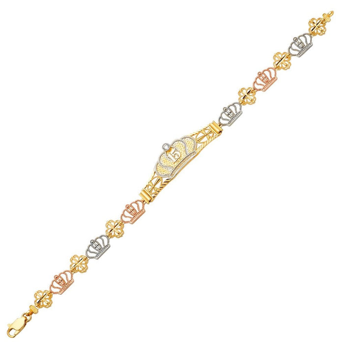 14k Gold Quinceañera Cross Crown Bracelet - LE-707