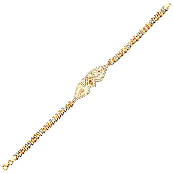 14k Gold Quinceañera Rose Heart Bracelet - LE-709