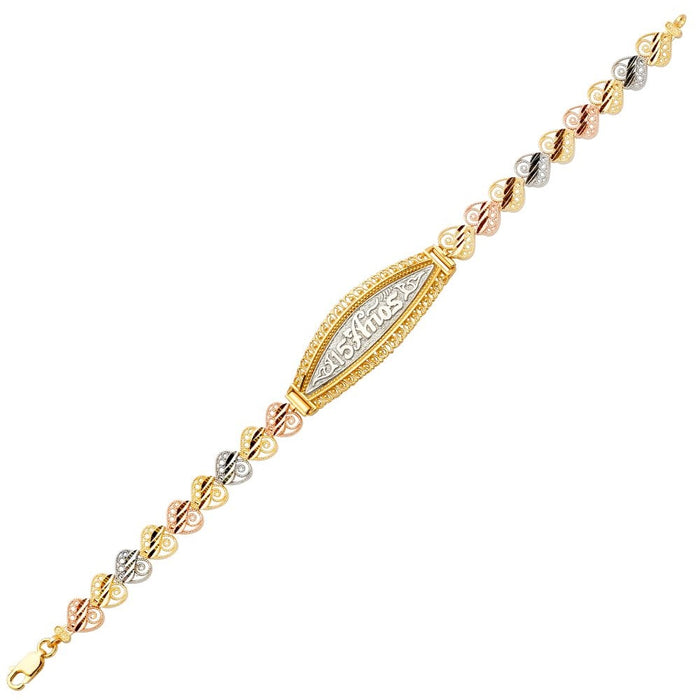 14k Gold Quinceañera TriColor Heart Bracelet - LE-711