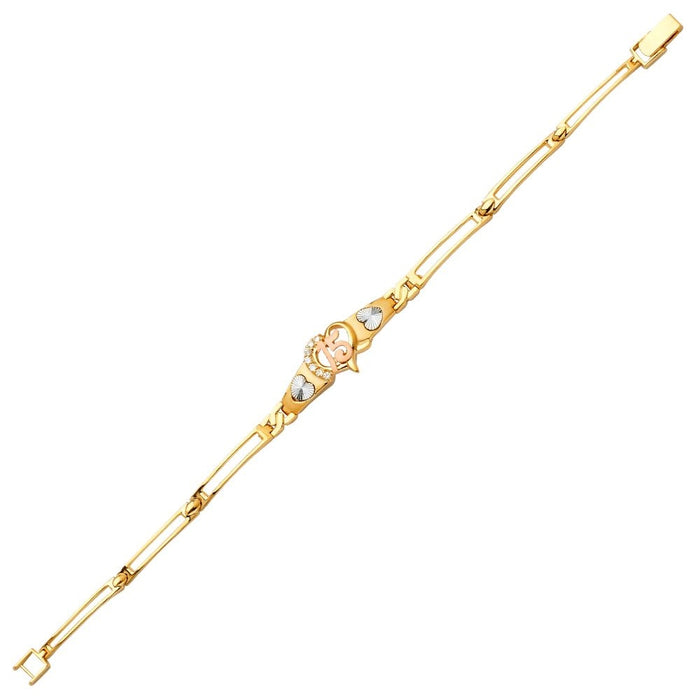 14k Gold Quinceañera Heart Gemstone Bracelet - LE-713